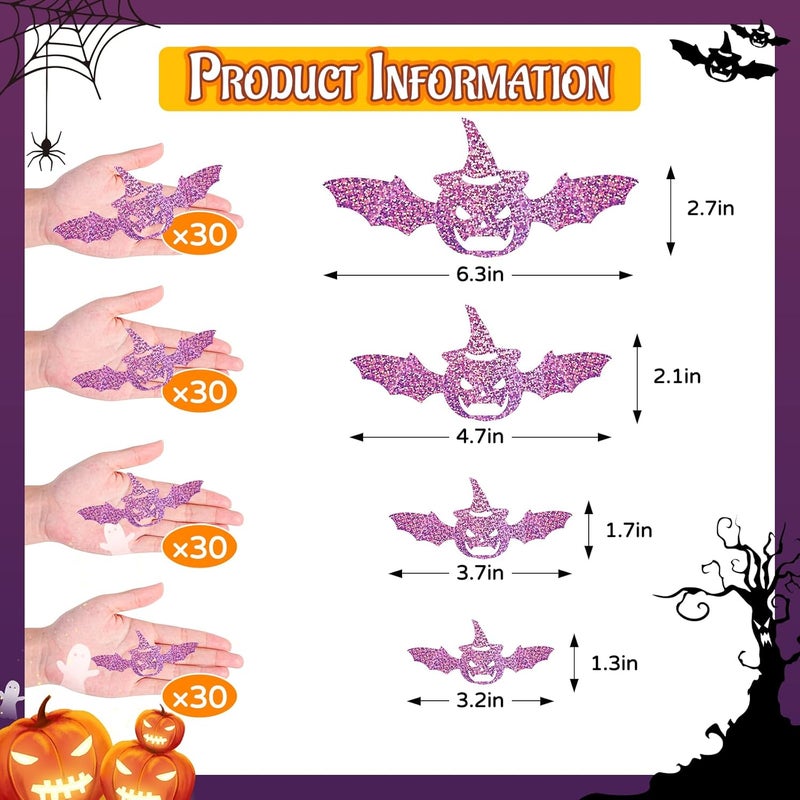 DELEMI 120 Pcs 3D Pumpkins Halloween Decorations,Waterproof Spooky Halloween Wall Decor Purple Sticker for Party Supplies Wall Window(Purple Pumpkin) - Image 2